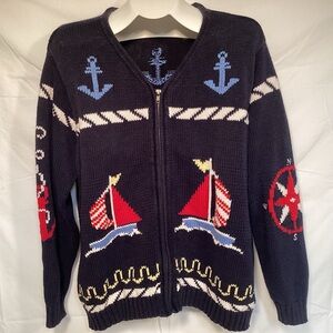 Crazy Horse by Liz Claiborne nautical, Navy Blue Knit Sweater Women’s Size XL
